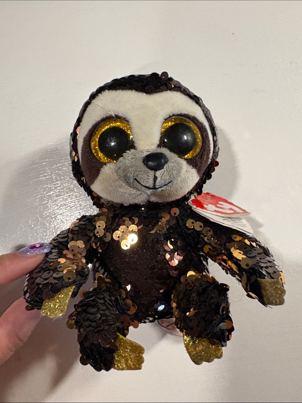 Ty Beanie Boo Sequined Sloth Plush - Brown & Gold